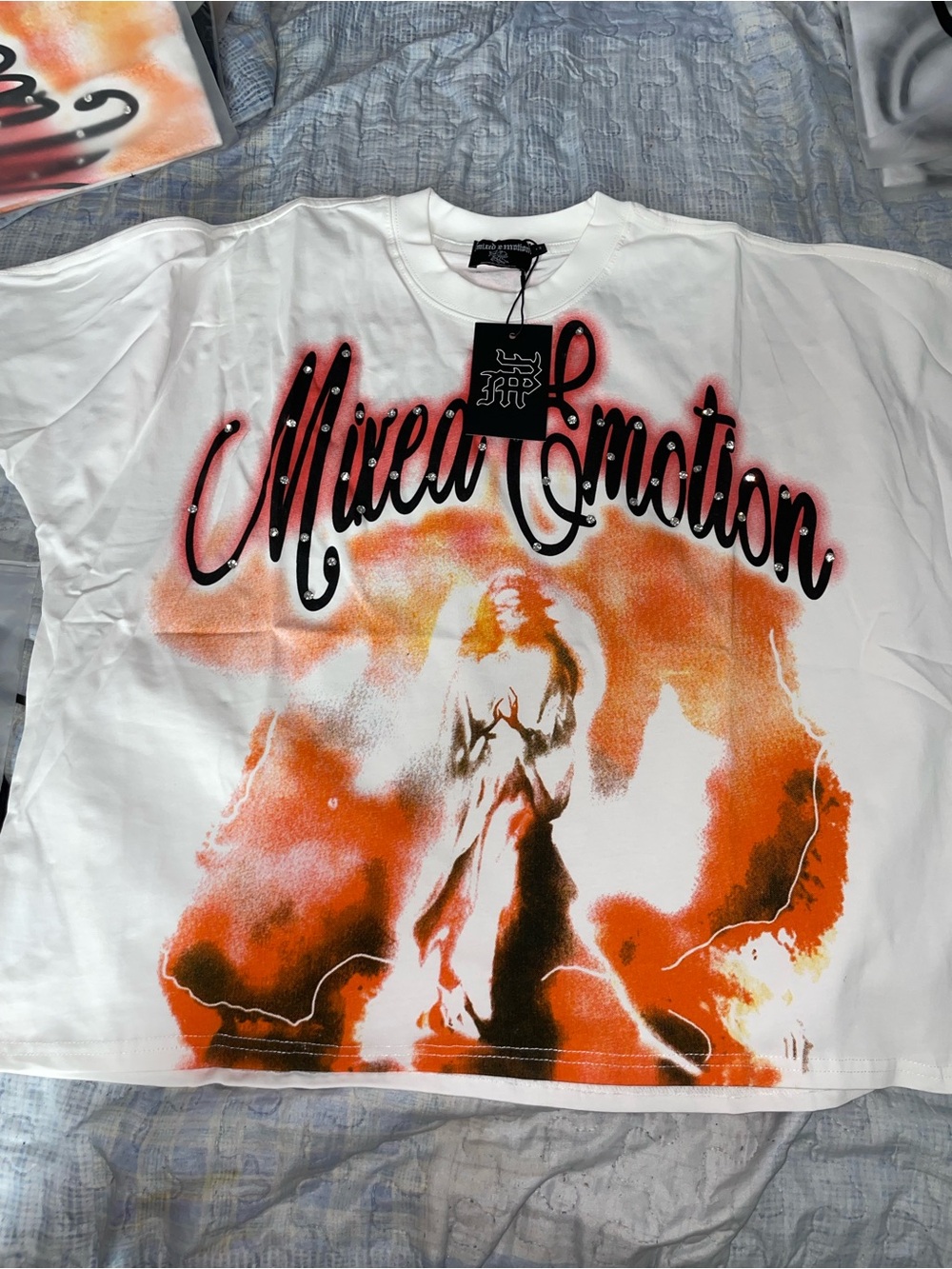 Graphic Short Sleeve Crop Tee - White/Orange